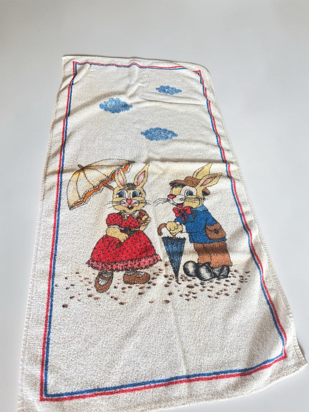 Vintage 100% Cotton Bunny Rabbit Hand Towel Made in Brazil Cottagecore 18x36